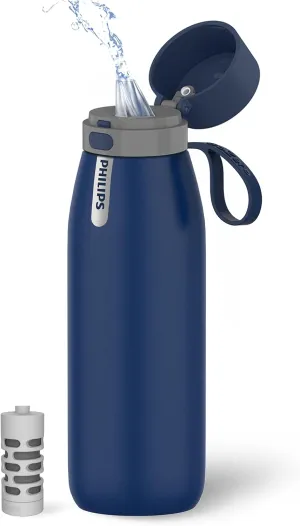 PHILIPS Water Bottle with Filter, Filter Water Bottle Stainless Steel with GoZero Everyday BPA-Free Tap Water Filter, Water Filter Bottle Keep Drink Cold 24 Hours