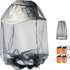 PHOGARY Mosquito Head Net Mesh, Head Face Neck Face Cover Fly Netting Hood from Midges Bugs Gnats, Fits Hats & Caps, 4 Pack with Carry Bags, Black