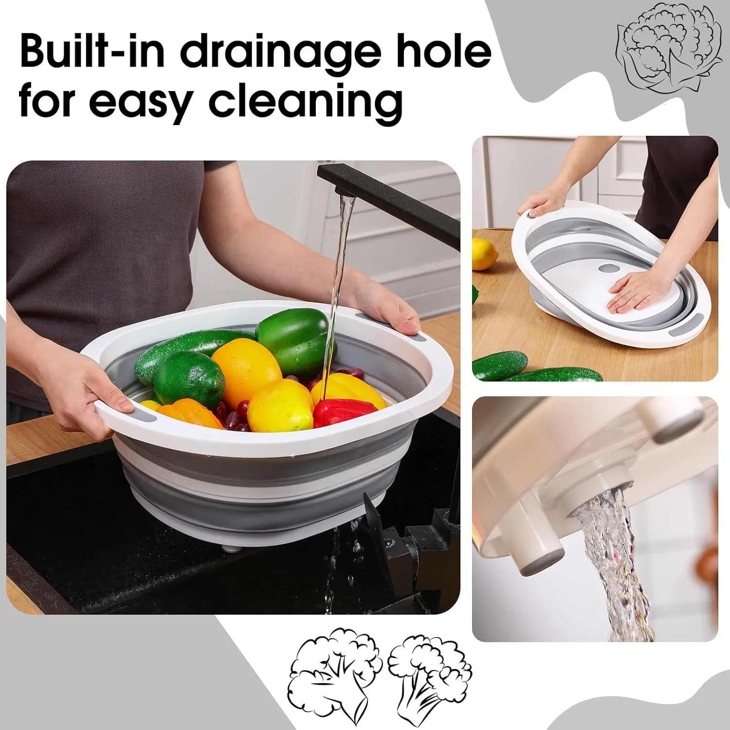Pickmesh Collapsible Large BBQ Prep Tub 8L Collapsible Cutting Board with Colander Portable Charcuterie Board BBQ Accessories Camping Sink Meat Tub for Picnic Tailgate Camping(Gray)