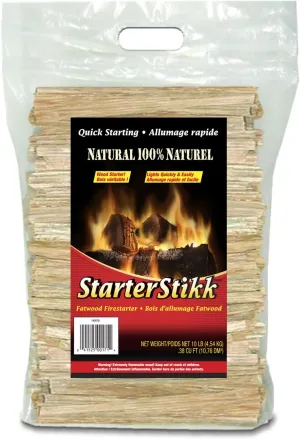 Pine Mountain, Fatwood StarterStikk, Natural Firestarting Sticks for Campfire, Fireplace, Wood Stove, Fire Pit, Indoor & Outdoor Use, 10 Pound