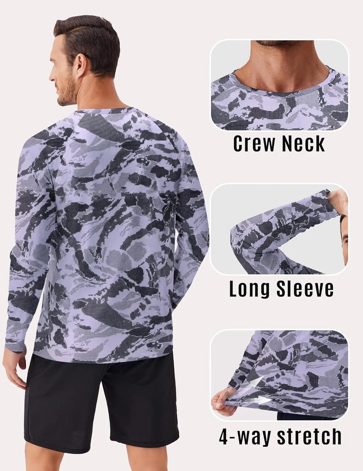 PINSPARK Mens UV Protection Shirts Long Sleeve Fishing Shirts Camo Rash Guard Swim Shirt Quick Dry Athletic Workout Tshirts