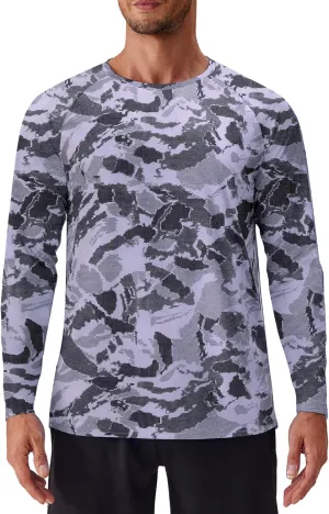PINSPARK Mens UV Protection Shirts Long Sleeve Fishing Shirts Camo Rash Guard Swim Shirt Quick Dry Athletic Workout Tshirts