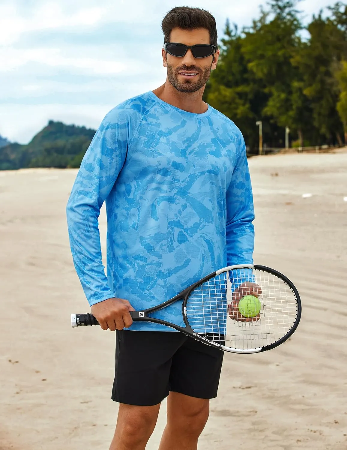 PINSPARK Mens UV Protection Shirts Long Sleeve Fishing Shirts Camo Rash Guard Swim Shirt Quick Dry Athletic Workout Tshirts