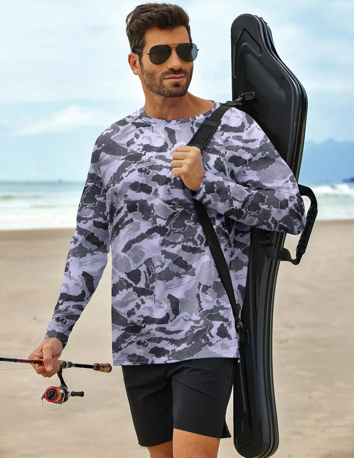 PINSPARK Mens UV Protection Shirts Long Sleeve Fishing Shirts Camo Rash Guard Swim Shirt Quick Dry Athletic Workout Tshirts