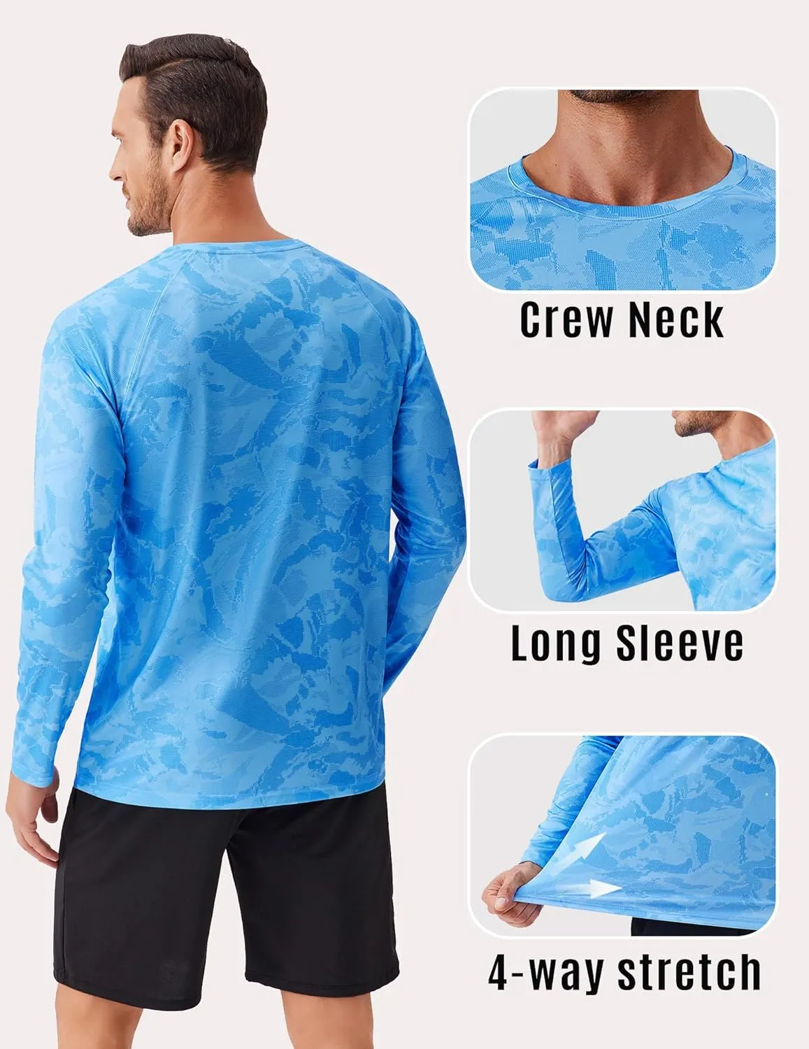 PINSPARK Mens UV Protection Shirts Long Sleeve Fishing Shirts Camo Rash Guard Swim Shirt Quick Dry Athletic Workout Tshirts