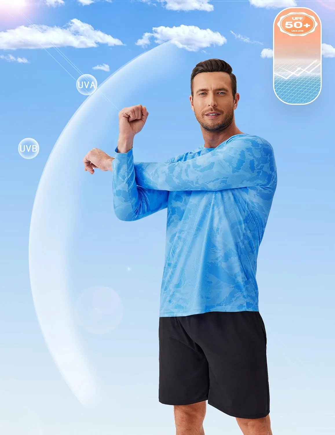 PINSPARK Mens UV Protection Shirts Long Sleeve Fishing Shirts Camo Rash Guard Swim Shirt Quick Dry Athletic Workout Tshirts