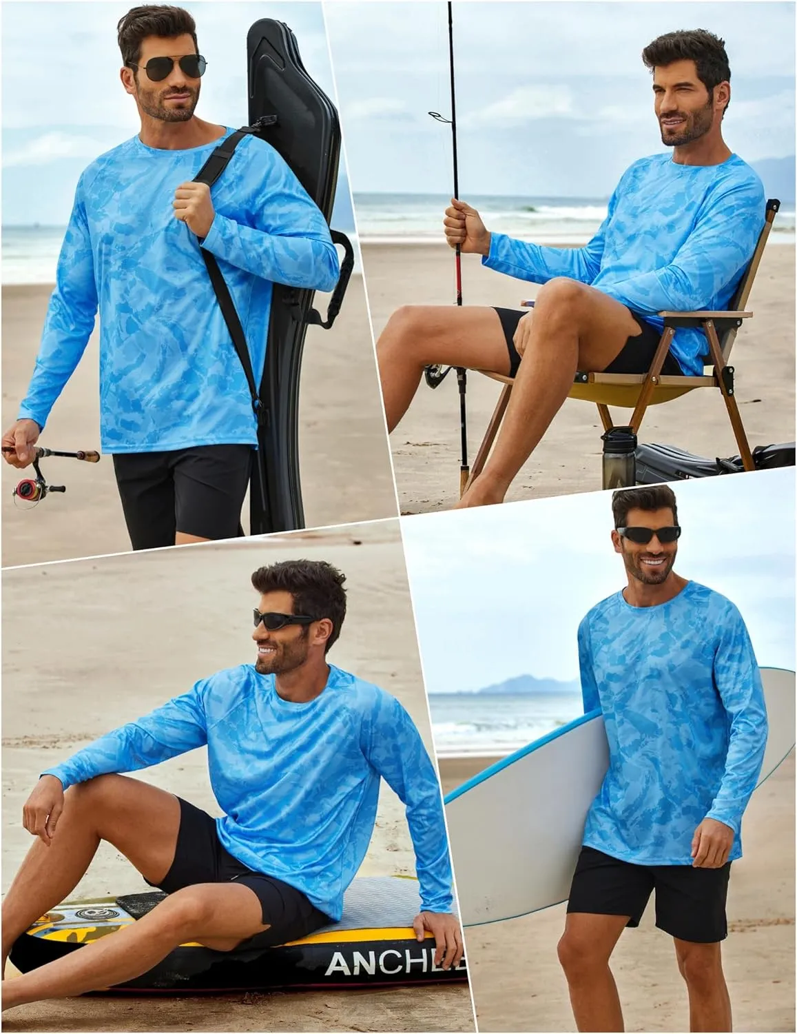 PINSPARK Mens UV Protection Shirts Long Sleeve Fishing Shirts Camo Rash Guard Swim Shirt Quick Dry Athletic Workout Tshirts
