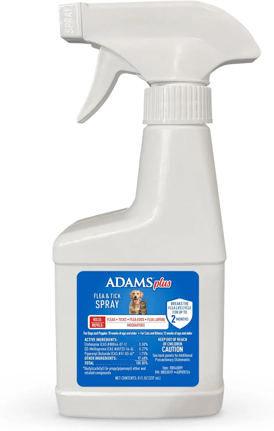Plus Flea & Tick Spray with Precor for Dogs and Cats; Kills Fleas, Flea Eggs, Flea Larvae, Ticks, and Repels Mosquitoes for Up to 2 Weeks; Controls Flea Reinfestation for Up to 2 Months; 8 oz