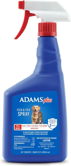 Plus Flea & Tick Spray with Precor ; Kills Adult Fleas, Flea Eggs, Flea Larvae, Ticks, and Repels Mosquitoes For Up To 2 Weeks ; Controls Flea Reinfestation For Up To 2 Months ; 32 Oz