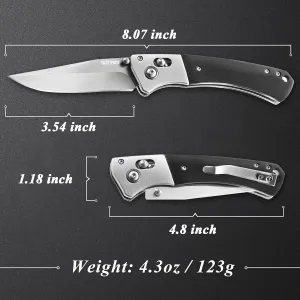 Pocket Folding Knife - EDC Tactical Gentleman's Survival Camping Knife - 8Cr13MoV Stainless Steel Blade, Wood Handle, Axis Lock, Pocket Clip