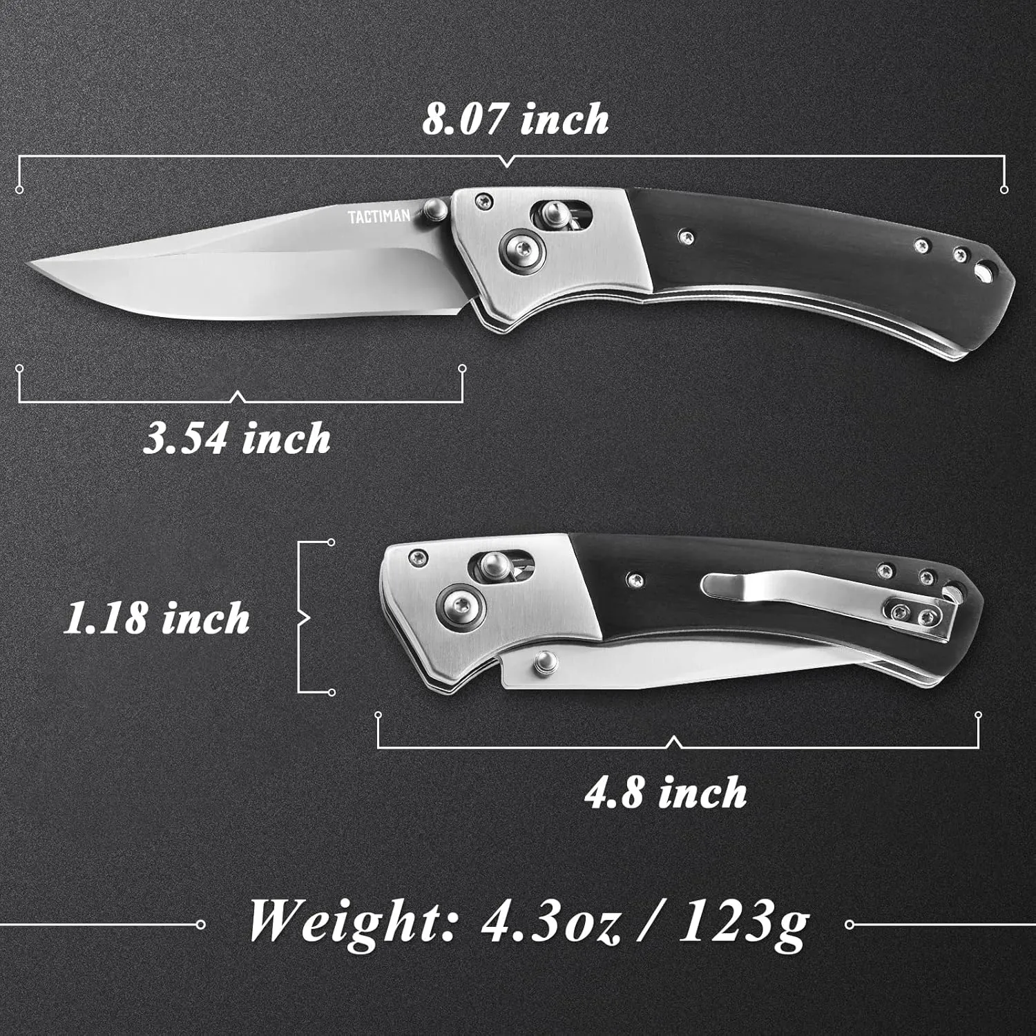 Pocket Folding Knife - EDC Tactical Gentleman's Survival Camping Knife - 8Cr13MoV Stainless Steel Blade, Wood Handle, Axis Lock, Pocket Clip
