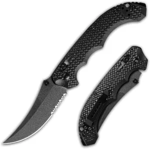 Pocket knife, D2 Steel Scimitar Serrated Blade, Black G10 Handle, Folding Utility EDC