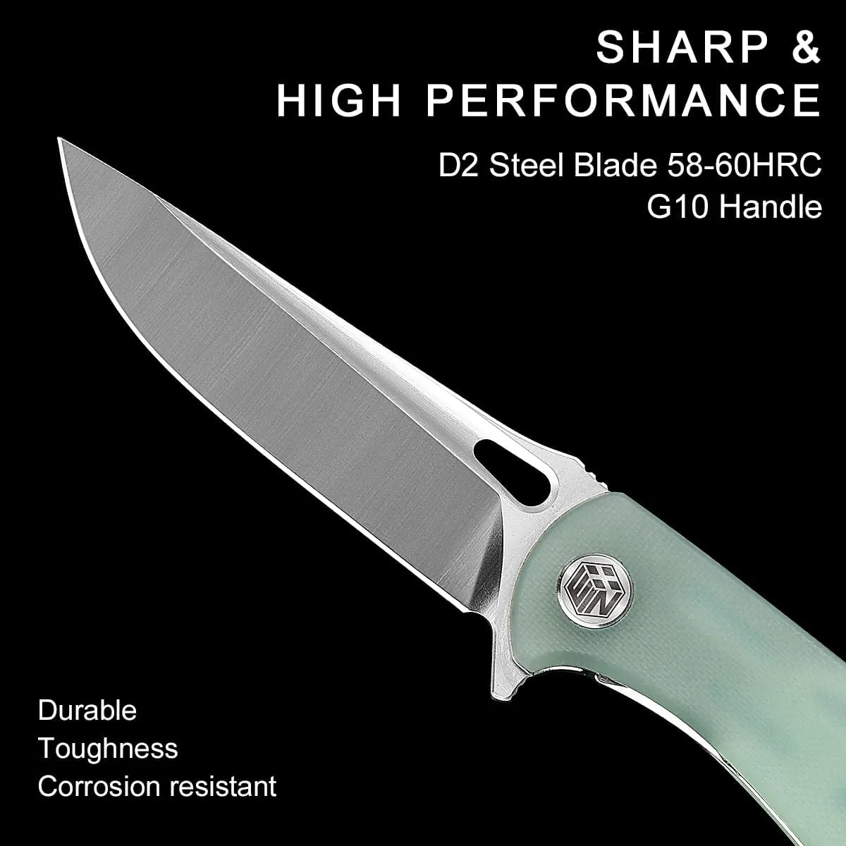 Pocket Knife for EDC, Folding Knife with Liner Lock and Ball Bearing, Tactical Knife with D2 Blade G10 Handle for Men and Wome W3898-1
