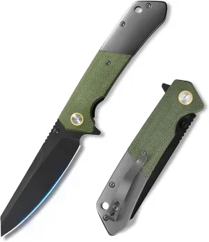 Pocket Knife For Men, Folding Pocket Knife With 3.77" Sandvik 14C28N Blade & Micarta Handle, Flipper Knife With 2-way Assisted Opening, EDC Knife With Deep Pocket Clip For Hunting, Camping