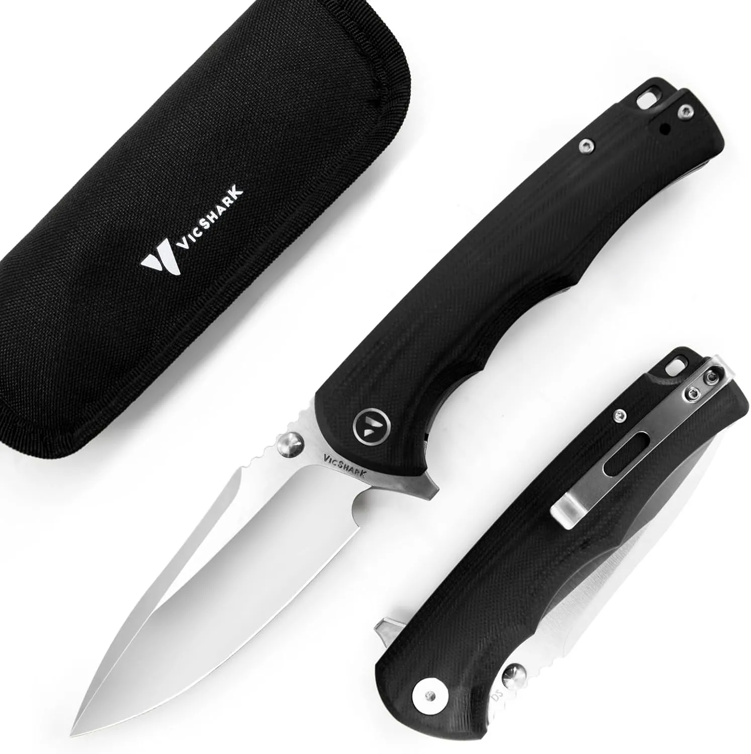 Pocket Knife Hunting knives knives for men Folding Knife D2 Steel Blade G10 Handle EDC Knife with Pocket Sharp Camping Survival Hiking Knives Black