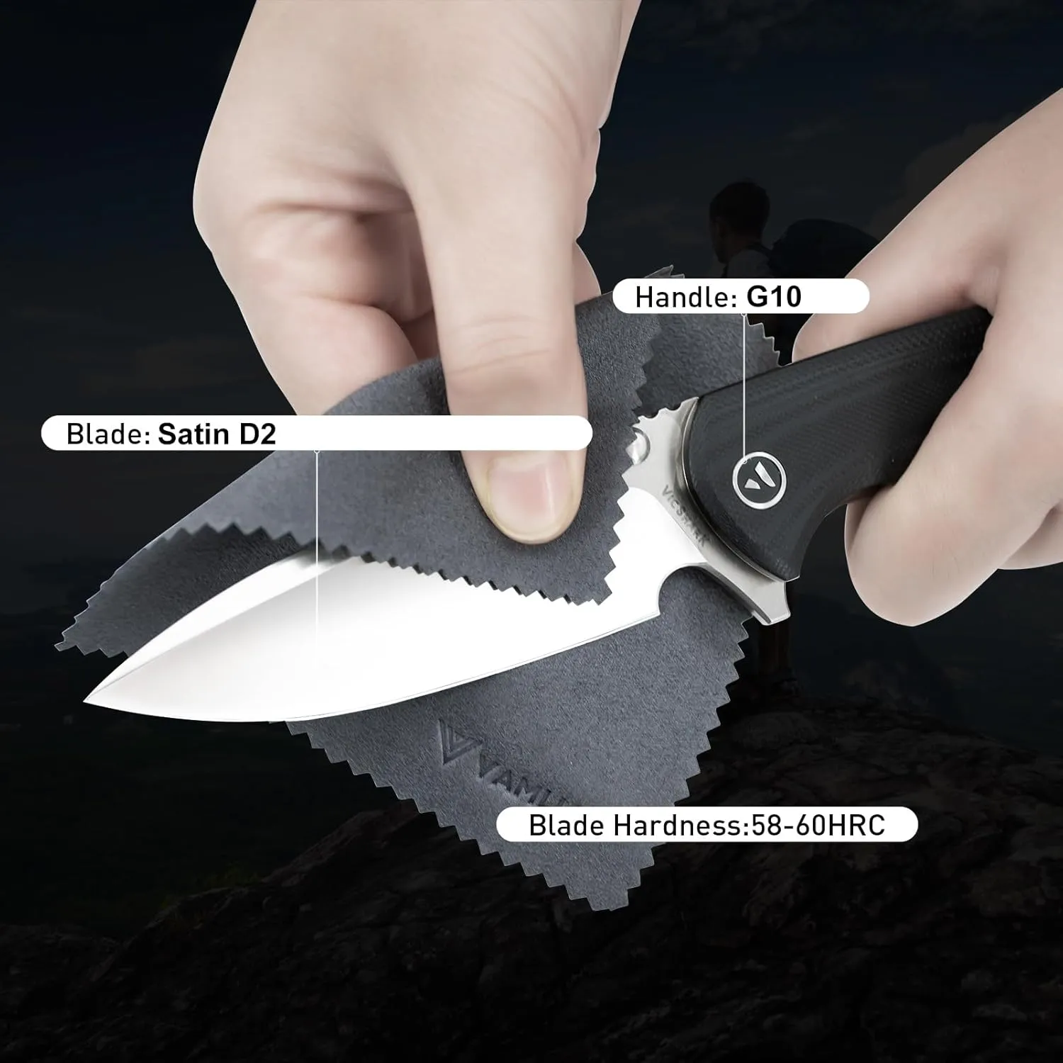 Pocket Knife Hunting knives knives for men Folding Knife D2 Steel Blade G10 Handle EDC Knife with Pocket Sharp Camping Survival Hiking Knives Black