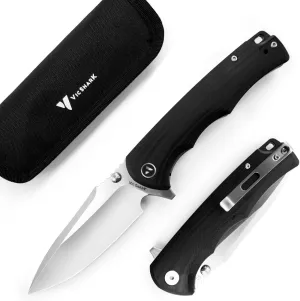 Pocket Knife Hunting knives knives for men Folding Knife D2 Steel Blade G10 Handle EDC Knife with Pocket Sharp Camping Survival Hiking Knives Black