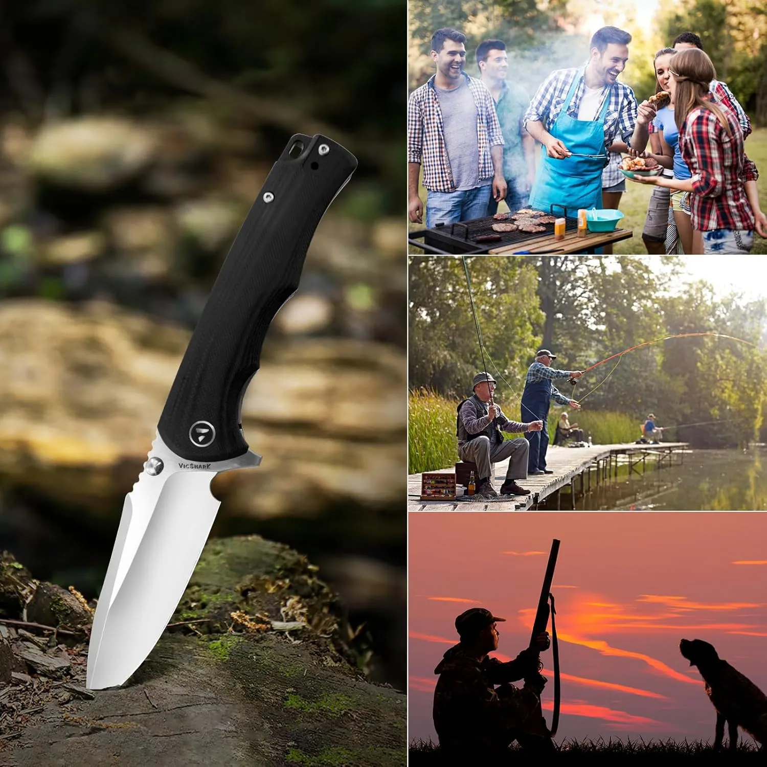 Pocket Knife Hunting knives knives for men Folding Knife D2 Steel Blade G10 Handle EDC Knife with Pocket Sharp Camping Survival Hiking Knives Black
