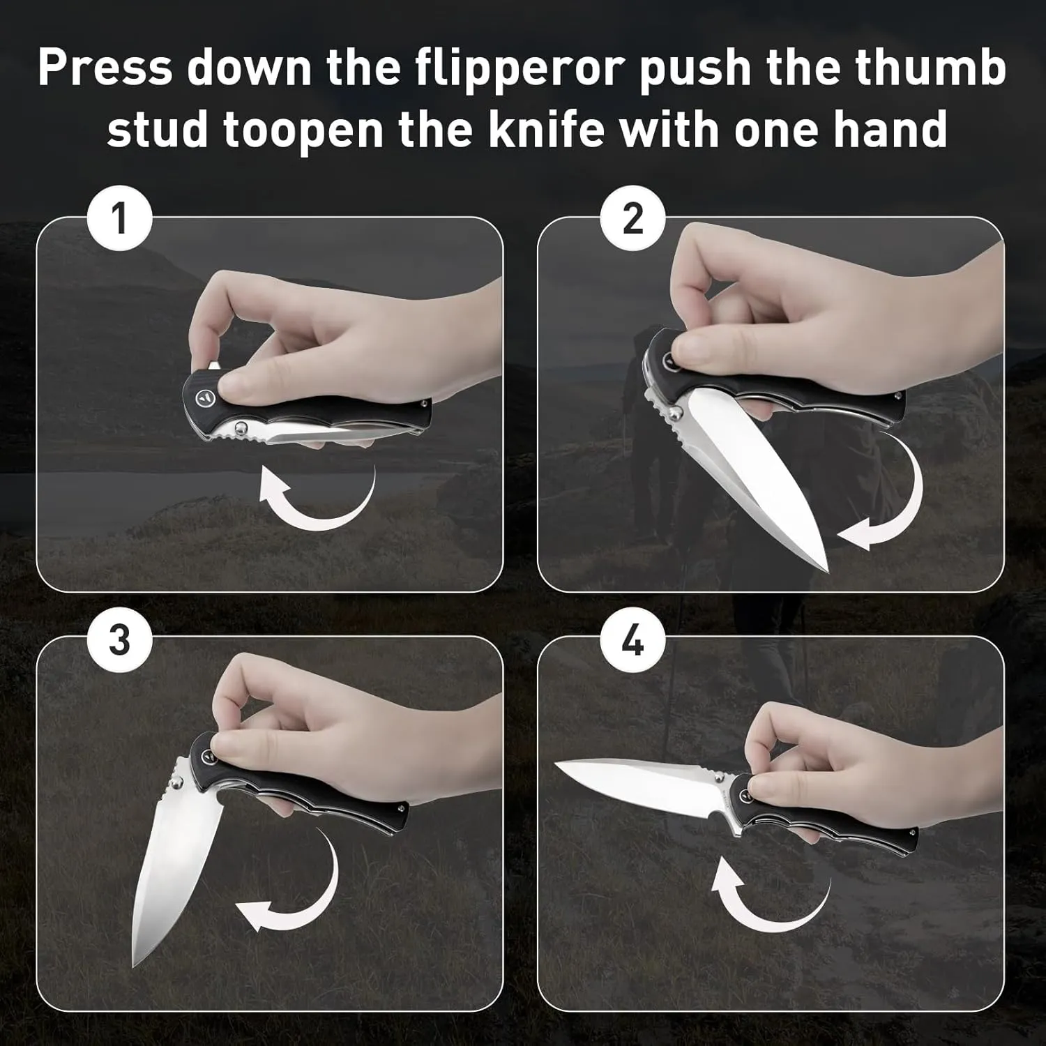 Pocket Knife Hunting knives knives for men Folding Knife D2 Steel Blade G10 Handle EDC Knife with Pocket Sharp Camping Survival Hiking Knives Black