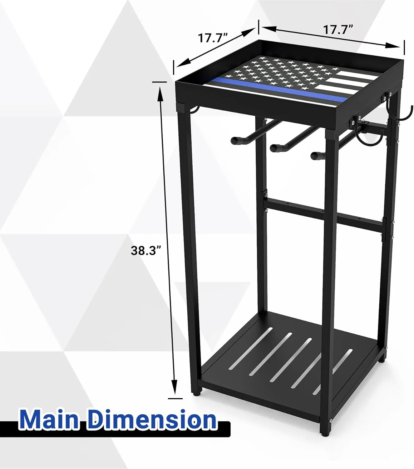 Police Gear Rack, Police Hanger with Hooks, Tactical Duty Gear Rack Decor with Thin Blue Line Flag, Black Body Armor Stand for Police Gift