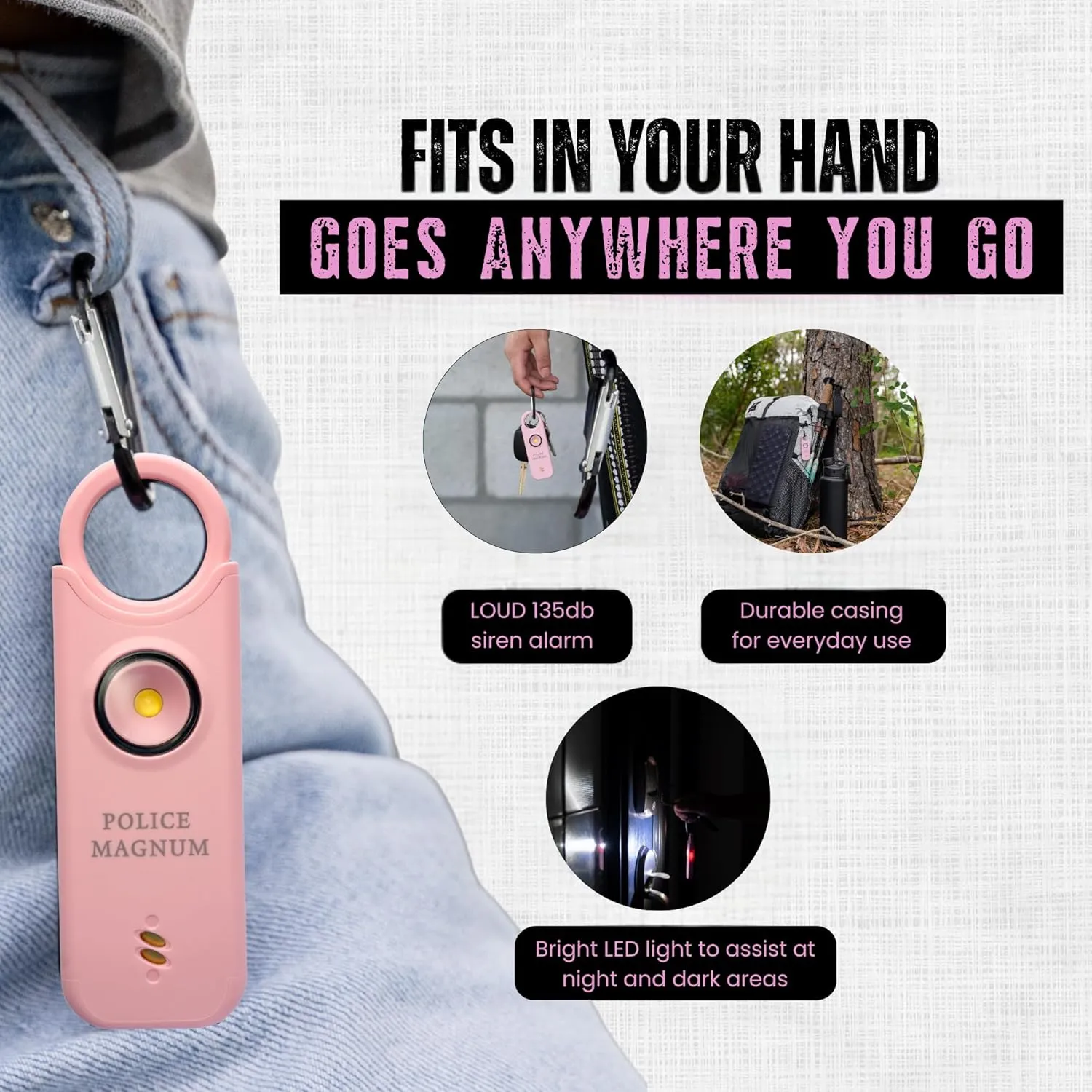 Police Magnum Personal Safety Alarm & Pepper Spray Combo Self Defense Pack for Women- Loud 135db Siren with Light & Max Strength Flip Top Pepper Spray Protection
