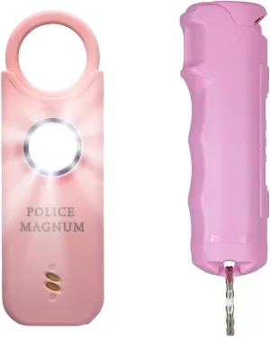 Police Magnum Personal Safety Alarm & Pepper Spray Combo Self Defense Pack for Women- Loud 135db Siren with Light & Max Strength Flip Top Pepper Spray Protection