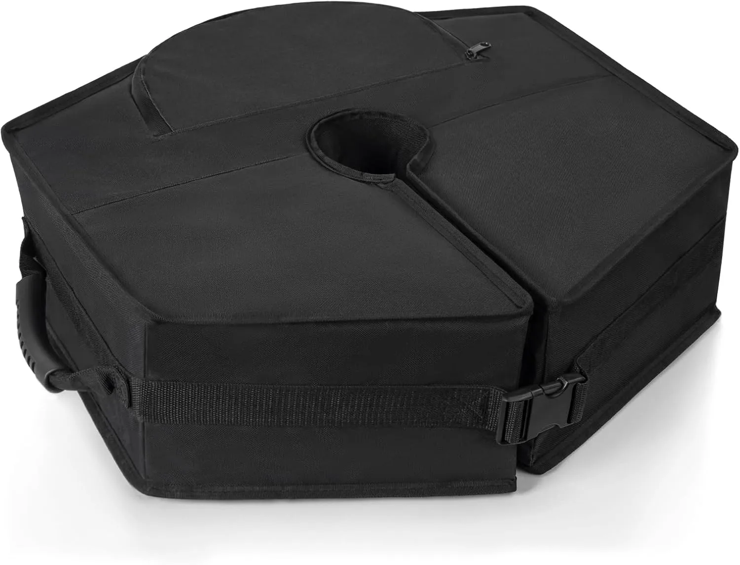 Polygonal Umbrella Base Weight Bag with Side Slot Opening & 2 Durable Handles, Waterproof fillable 20.5" Polyester Soft Sandbag for Any Offset, Cantilever & Outdoor Patio Umbrella Stand Black