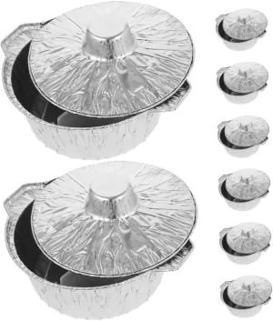 POPETPOP 8pcs Disposable Aluminum Foil Pots with Lids Lightweight Food Containers for Outdoor Camping Bbq and Hot Pot Versatile for Grilling and Heating