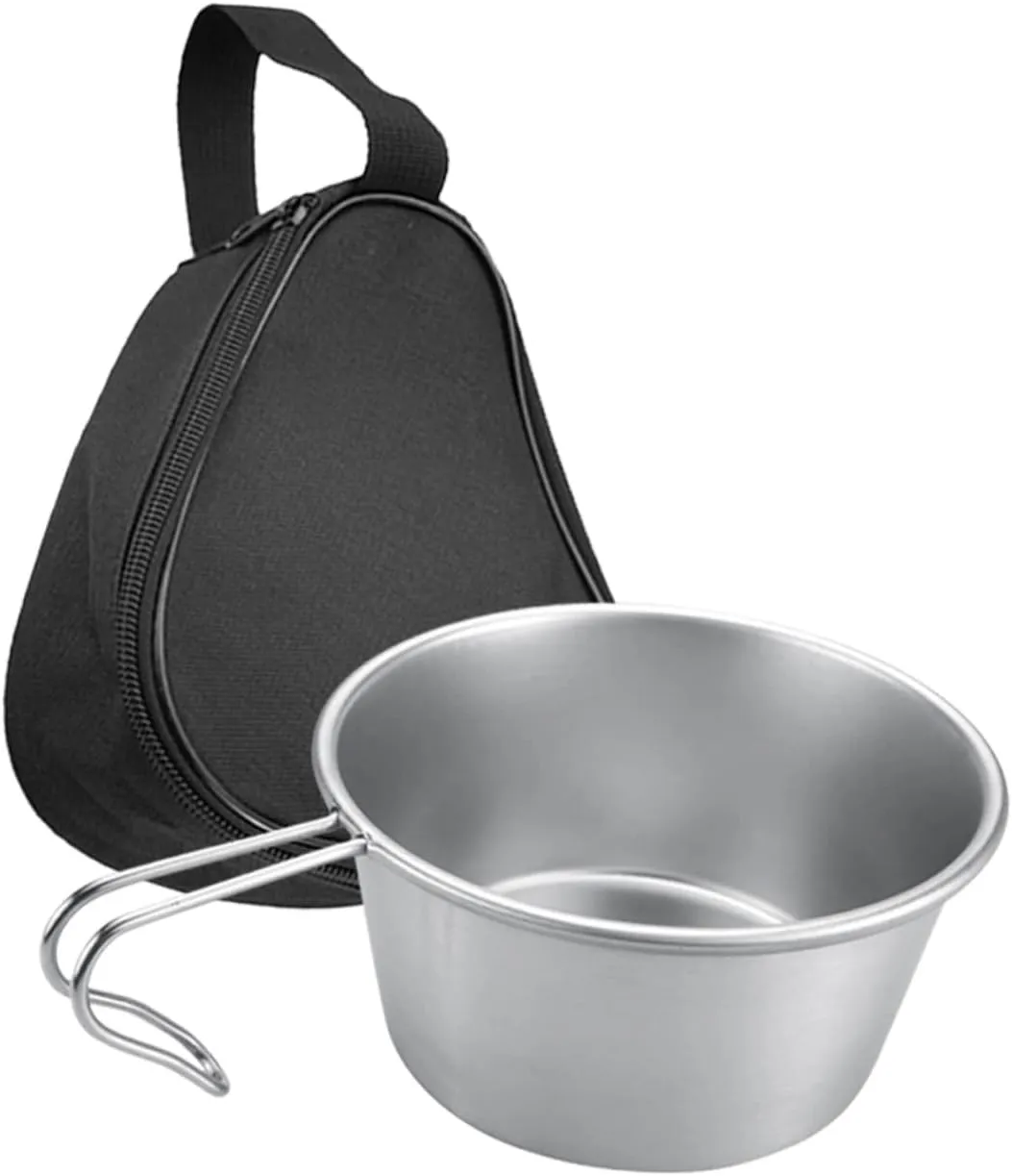 POPETPOP Metal Camping Bowl Sturdy Stainless Steel Salad Bowl Handle for Backpacking Hiking and Outdoor Cooking