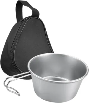 POPETPOP Metal Camping Bowl Sturdy Stainless Steel Salad Bowl Handle for Backpacking Hiking and Outdoor Cooking