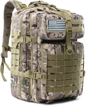 PORRASSO 45L Military Tactical Backpacks Trekking Rucksack Waterproof Outdoor Daypack 3 Day Bug Out Bag Durable Backpack for Survival Traveling Mountaining CP Color