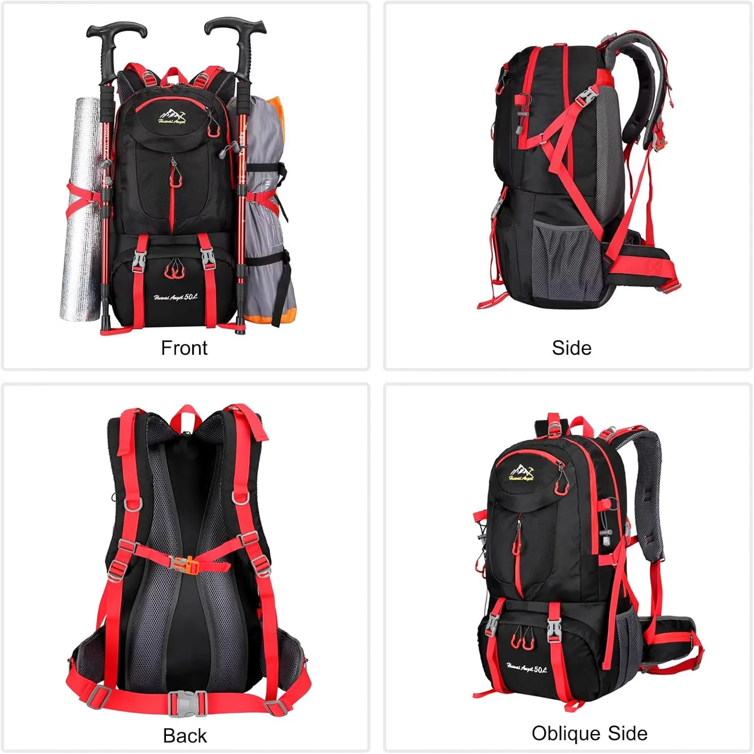PORRASSO 50L Hiking Backpack Trekking Rucksack Waterproof Daypack Durable Backpack for Women Men Camping Cycling Climbing Outdoor Sports Lake Blue