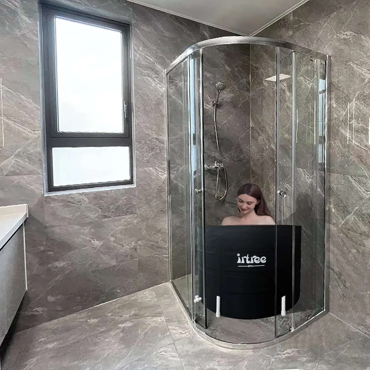 Portable Adult Soaking Bathtub - Folding Cold Plunge Tub Barrel Bath Shower (Dia 29.5" x H 21.6")
