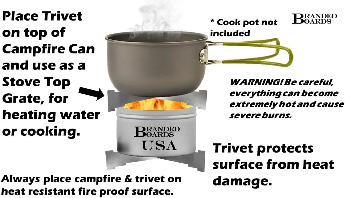 Portable Campfire & Trivet Stove | Protect Table & Cook Using The Trivet/Stove | Made in USA | Great for Picnics Parties S'Mores Gifts Bushcraft Camping Survival