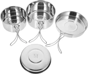 Portable Camping Pot Set Stainless Steel Cooking Supplies Perfect for Camping Hiking and Picnics