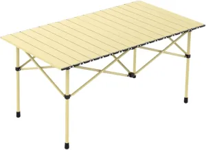 Portable Camping Table, Ultralight Aluminum Folding Table with Carry Bag, Perfect for Picnic, Beach, Travel, BBQ, and Outdoor Cooking Light Yellow 120×55×50cm/47×21×19.7in