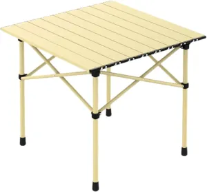 Portable Camping Table, Ultralight Aluminum Folding Table with Carry Bag, Perfect for Picnic, Beach, Travel, BBQ, and Outdoor Cooking Light Yellow 50×53×50cm/19.7×20.9×19.7in