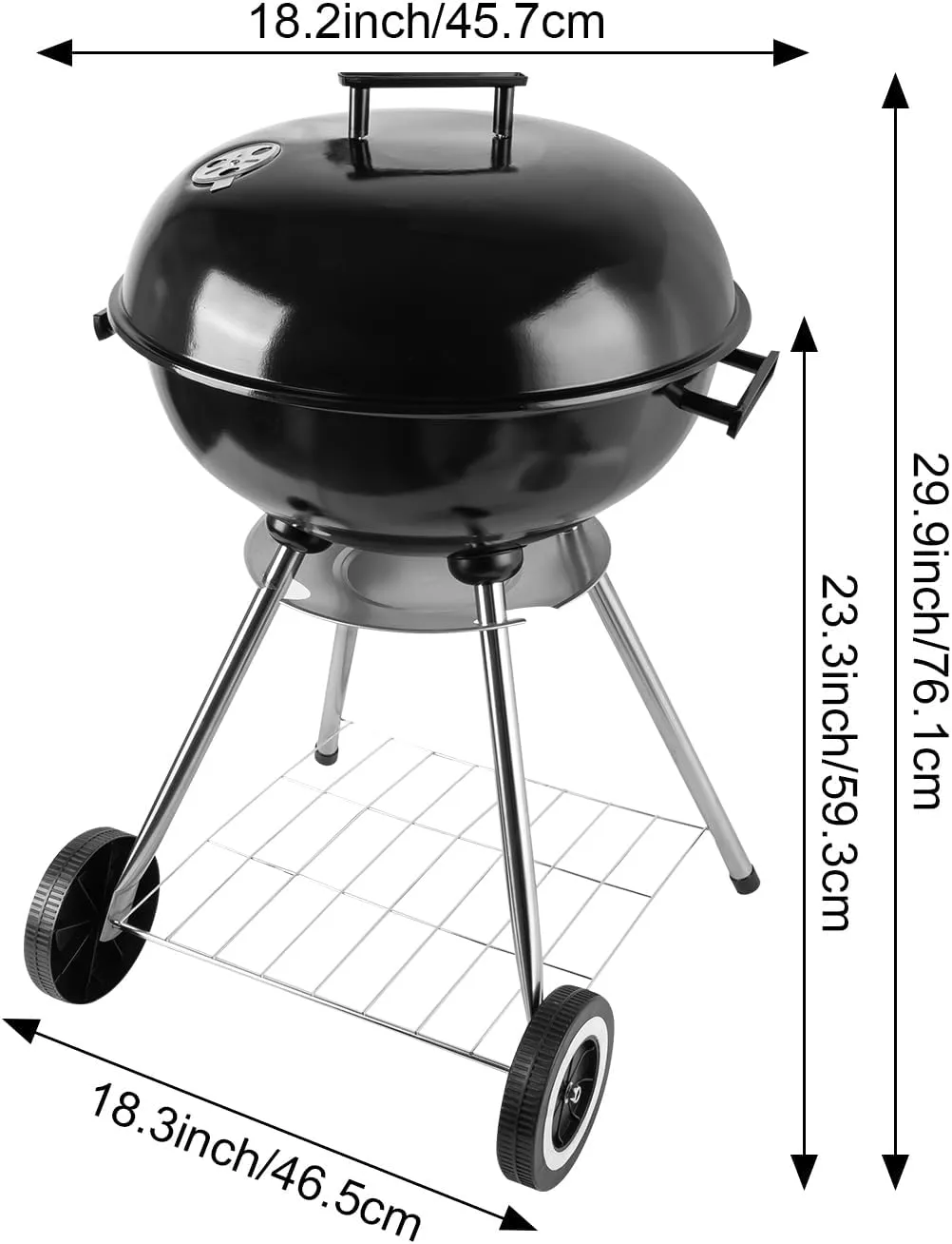 Portable Charcoal Grills - 18 inch Compact benchtop grills, insulated lid bbq grills, camping, picnics, backyards and patios (18in)
