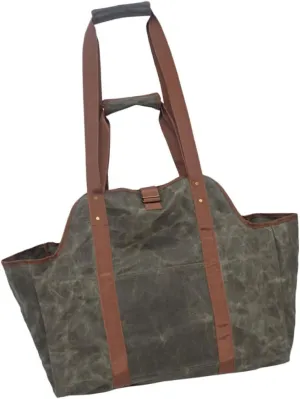 Portable Firewood Bag Waxed Canvas Log Holder Strap for Shoulder or Hand Carrying