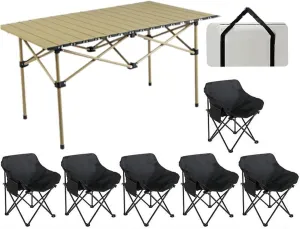 Portable Folding Camping Table and Chairs Set Lightweight Carbon Steel Roll up Top Picnic Table Portable Outdoor Dining Set for BBQ Garden Hiking and Fishing