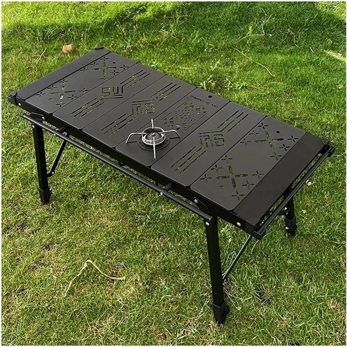 Portable Folding Table with Removable BBQ Grill | Ideal Outdoor Picnic & Camping Accessory for Spider Stove(Furnace Plate Set)