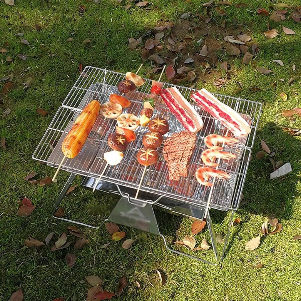 Portable Grills Folding Fire Table BBQ, rotisserie household stove, height adjustable for Outdoor Cooking Camping Beach Traveling Picnic Backyard Camping BBQ
