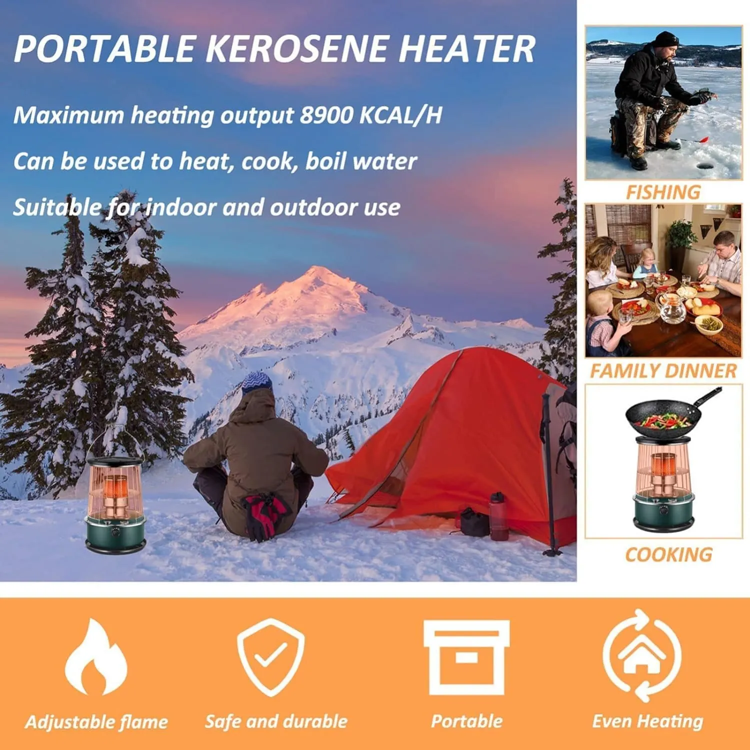 Portable Kerosene Space Heaters Stove, Non Electric Heater, Mobile Kerosene Stove Burner, Oil Heater Kerosene Heaters for Camping Tents Cooking, Fishing Hiking