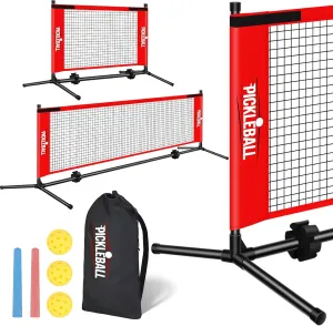 Portable Mini Pickleball Net with 2 Nets, 5ft & 10ft Small Pickleball Net for Indoor and Outdoor Training with Heavy Duty Structure, Durable Net, Carry Bag and Chalks