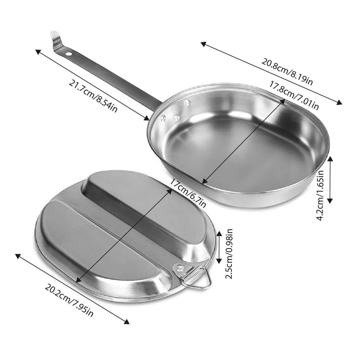Portable Outdoor Stainless Steel Lunch Box Long Handle Oval Camping Cookware