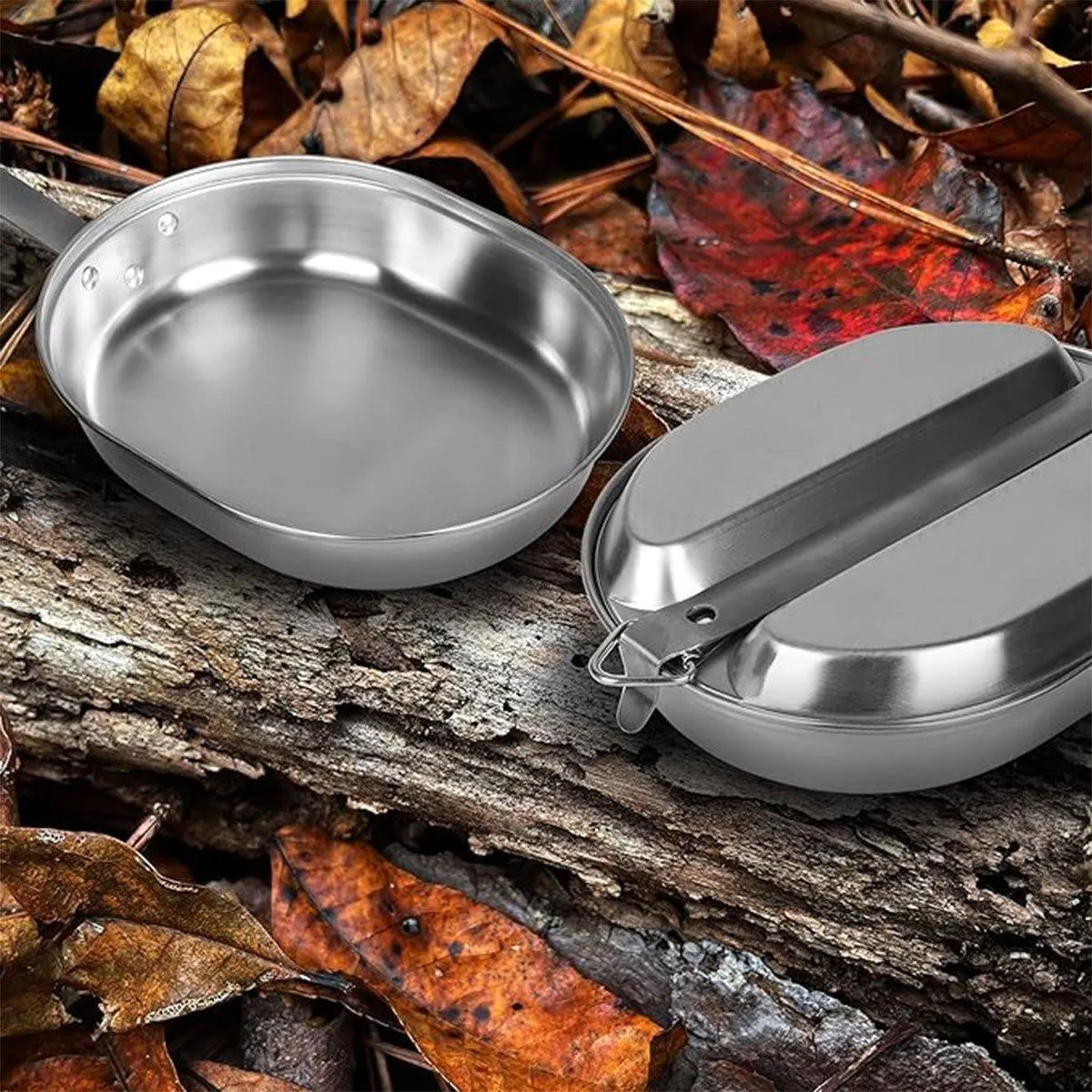 Portable Outdoor Stainless Steel Lunch Box Long Handle Oval Camping Cookware