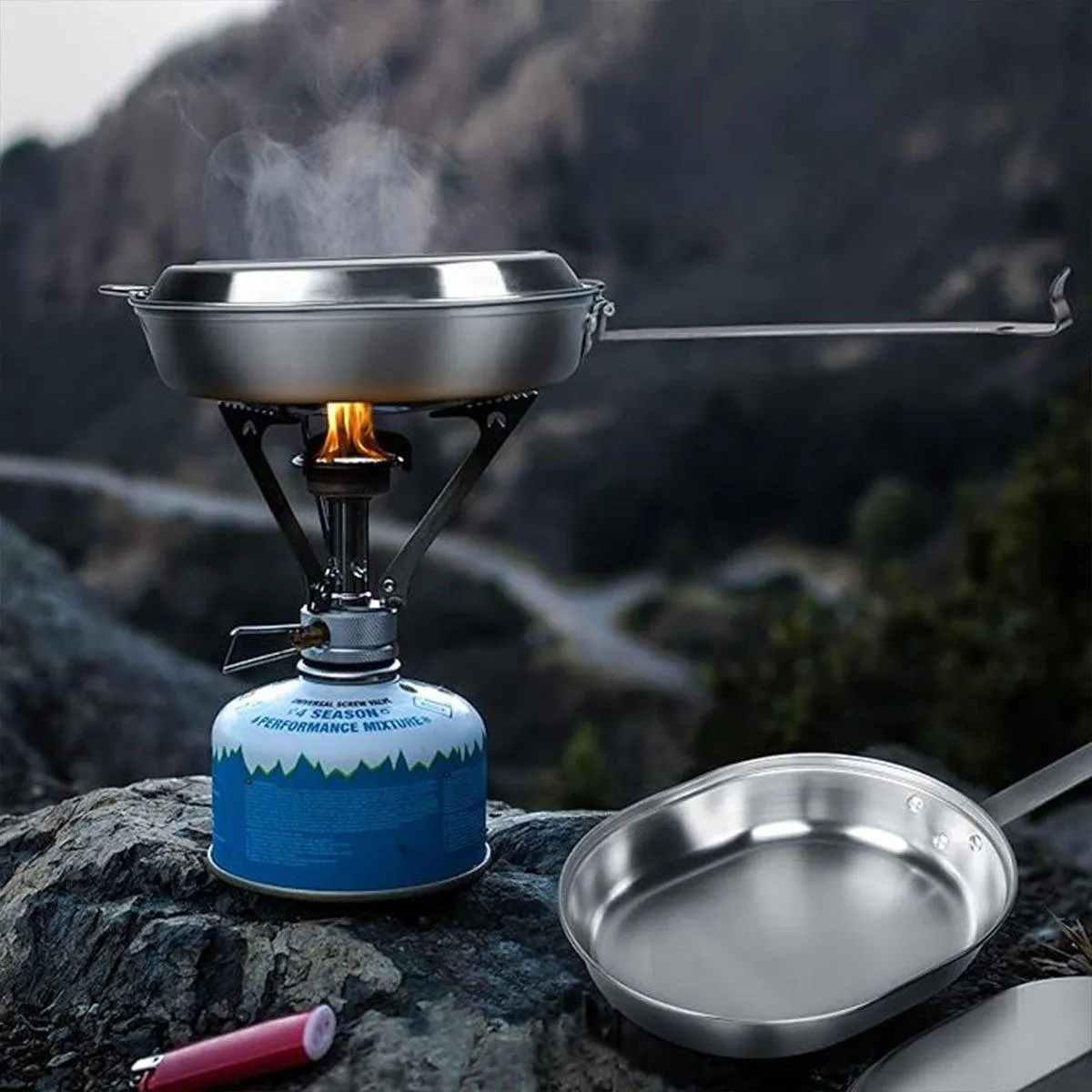 Portable Outdoor Stainless Steel Lunch Box Long Handle Oval Camping Cookware