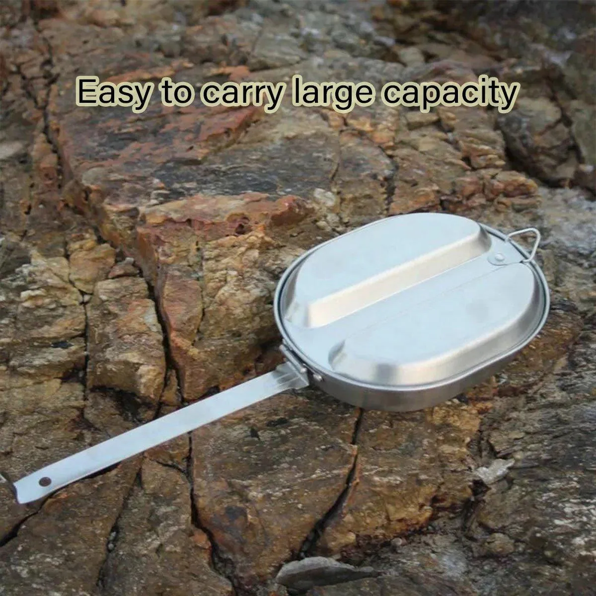 Portable Outdoor Stainless Steel Lunch Box Long Handle Oval Camping Cookware