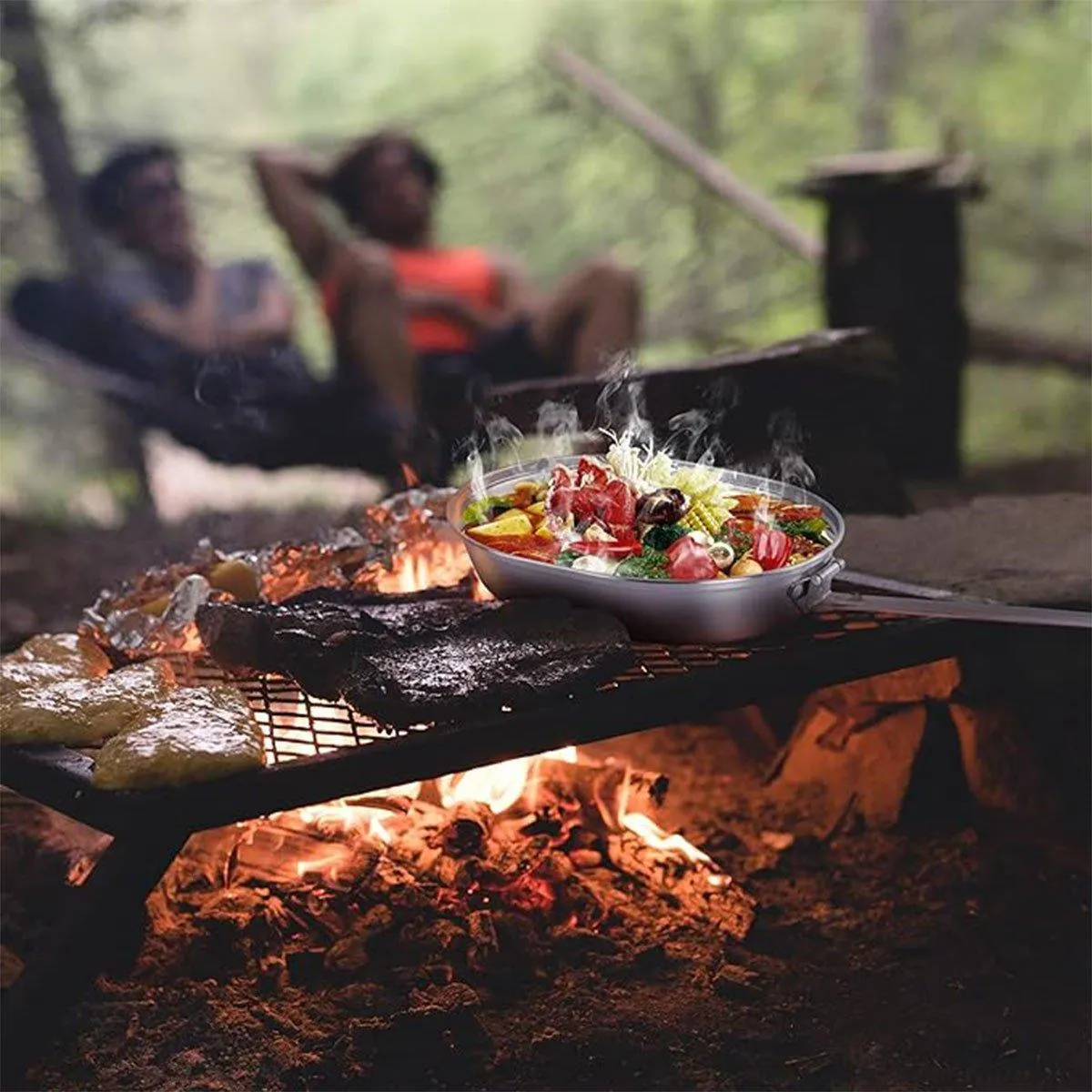 Portable Outdoor Stainless Steel Lunch Box Long Handle Oval Camping Cookware