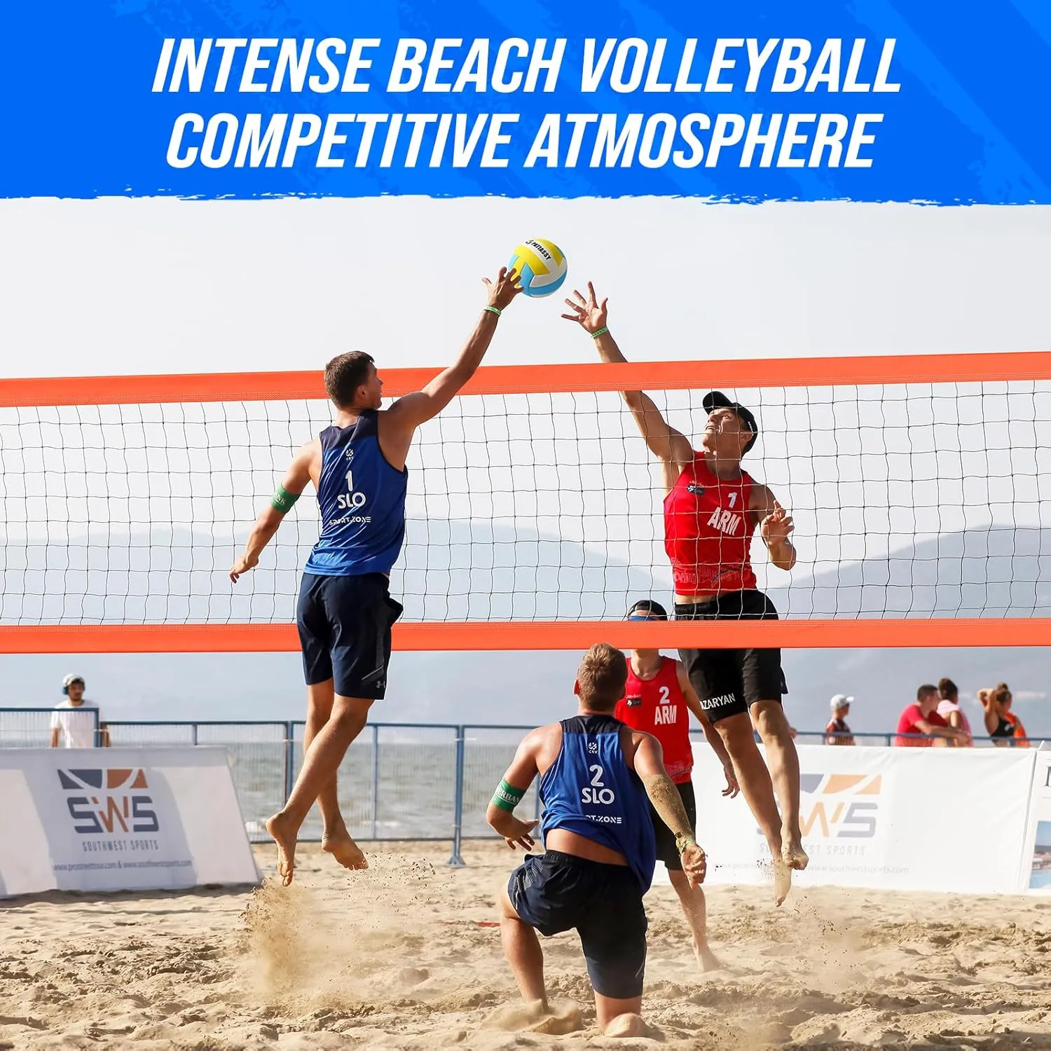 Portable Professional Outdoor Volleyball Net Set with Adjustable Height Aluminum Poles, Winch System, Volleyball with Pump and Carrying Bag for Backyard Beach